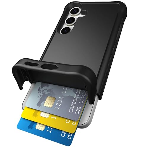 Scooch for Samsung Galaxy S25 Case with Card Holder, Wingmate Wallet Case with Hidden Card Slot and RFID Protection, Holds up to 4 Cards, 10-Foot Drop Protection, Black