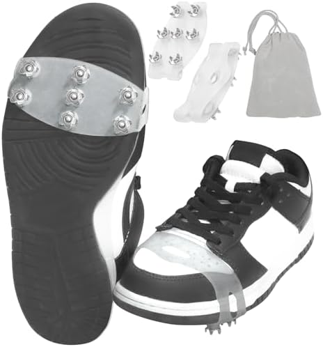 Crampons for Shoes and Boots,White Translucent Ice Cleats with 7 Steel Spikes,Anti Slip Crampons for Hiking,Snow & Ice Walking,Climbing,Jogging,Ice Fishing