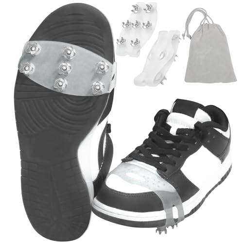 Crampons for Shoes & Boots, White Translucent Ice Cleats with 7 Steel Spikes, Anti-Slip for Hiking, Snow Walking, Climbing, Jogging, Fishing