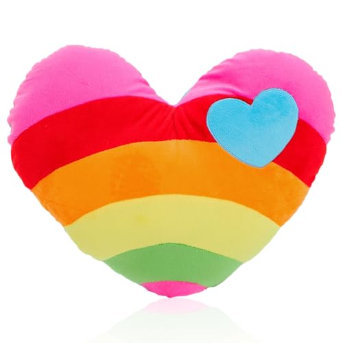 zhidiloveyou Heart Pillow Plush Cute Stuffed Rainbow Heart Shaped Cushion Toy Decor, 17'x12'
