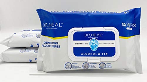 Dr. Heal Pack of 50 Cleaning Wipes for Surfaces at Work, at Home, Your Car, or at The Gym