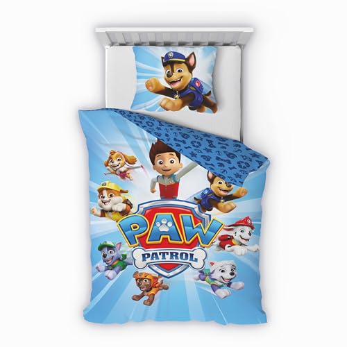 Träumschön Premium Paw Patrol Bettwäsche 135x200 80x80 - Paw Patrol - 100% Baumwolle - Chase PawPatrol Mighty Pups - Kinder Bettwäsche 135x200 für Jungen & Mädchen