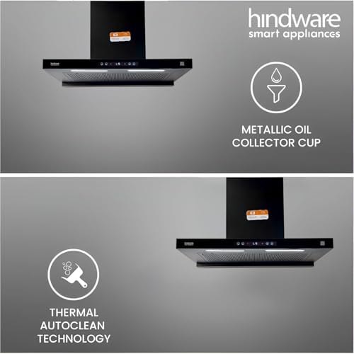 Image of Hindware DARCIA BLDC 90M | | 1500 m /hr | Filterless Auto-Clean Kitchen Chimney With 9- Speed Motion Sensor & Touch Control | 2026 Model (Black) (90CM)