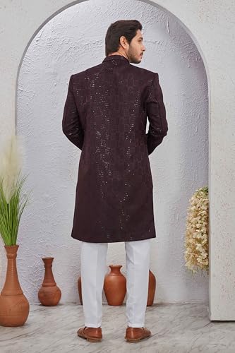 Indian Designer Wedding Festive Wear Men's Jacquard Indo-Western Sherwani Pajama Set3
