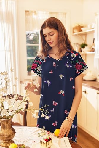Image of Ekouaer Long Nightgown Women's Loungewear Short Sleeve Sleepwear Full Length Sleep Shirt with Pockets