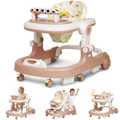 Image of Baby Walker with Wheels, 4 in 1 Foldable Baby Walkers for Boys Girls 6-18 Months, 3 Level Height Adjustment with Bouncing, Feeding Tray & Music, Baby Walker with Activity Center, Toddler Push Walker