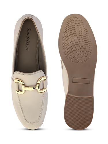 Image of San Frissco Women's Loafers | Solid Round Toe Slip-On Shoes for Women PU Moccasins with Horsebit & Buckle | Comfortable $ Lightweight for Casual, Office & Daily Use