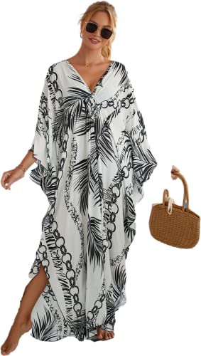 LOUSEA Türkisches Kaftan-Kleid für Damen, Übergröße, schwarze Streifen, Strandkleid, lockere Passform, Kaftan-Kleid, A-Print18, XX-Large