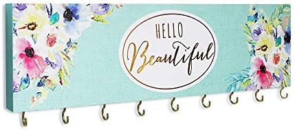 SANY DAYO HOME Wall Mount Necklace Holder Organizer with 9 Jewelry Hooks for Ring, Hair Bow, Headband, Purse - Wall Decor for Girls Room - Hello Beautiful