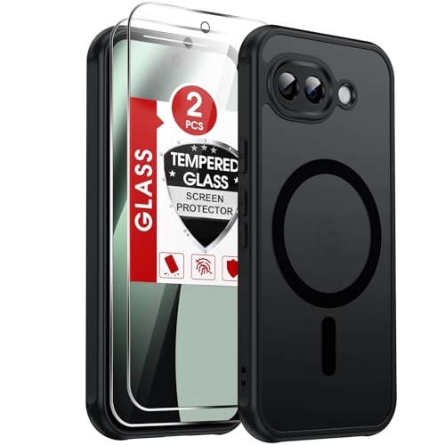 LeYi for Google Pixel 10a Phone Case with Magnetic Compatible with MagSafe 2 Tempered Glass Screen Protector Translucent Matte Back Shockproof Protective Cover Slim Fit for Pixel 10 a Black