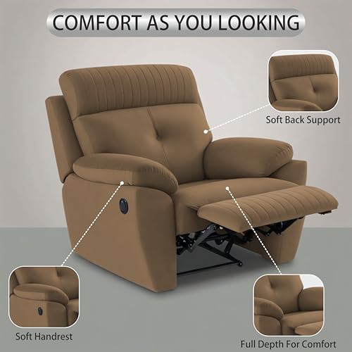 Image of Adorn India Premium Majestic 1 Seater Recliner Manual Sofa Chair | Camel Suede Velvet Fabric | Soft Padded Back Rest & Handrest | Living Room Recliner Chair | 3 Years Warranty