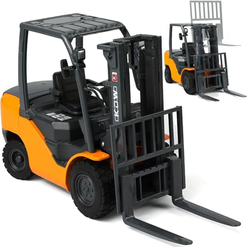 SHINESIGNAL Liftable Forklift Construction Toys, Die-cast Scale All Metal Mini Construction Vehicle Fork Truck, Collection Forklift Desk Decoration Toy Gift-Orange