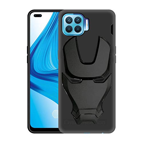 Image of COVERLY Official 3D Smooth Feel Avengers Logo Mask Soft Rugged Grip Silicone Iron Man Engraved Cartoon Movie Engraved Silicone Rubber Matte Back Cover for Oppo F17 / F17Pro -HD Avenger Black