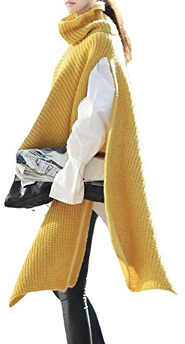 CHARTOU Women's Flowy Cowl Neck Asymmetric Knitted Cape Shawl Sweater Poncho2