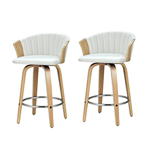 Artiss Bar Stools Stool Set of 2 Kitchen Swivel Counter Barstools Dining Chair White Leather Backrest in 66cm Seat Height Floor for Home Bar Dining Room Cafe Outdoor Indoor