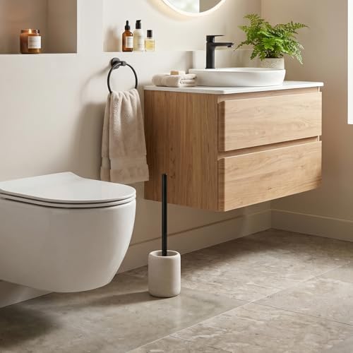 Haocoott Toilet Brush and Holder Set, 2 PCS Decorative Toilet Bowl Brush and Holder Set Bathroom Aceessories Toilet Scrubber Brush Set with Heavy-Weight Resin Base with Long Handle (Beige) by Haocoott - Used condition - Image 9
