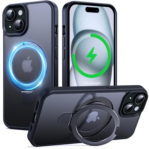 Supdeal Magnetic Stand Case for iPhone 15 with Invisible Ring Kickstand [Compatible with MagSafe] [Military Drop Protection] Shockproof Protective Translucent Matte Phone Cover, 6.1'', Black by Supdeal - Used condition - US$5.18