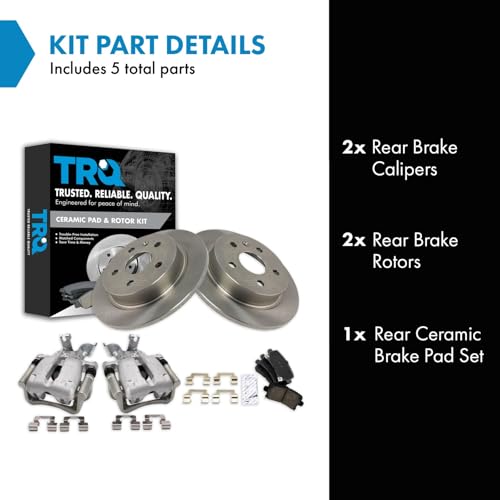 Image of TRQ Rear Brake Pad and Rotor Set Ceramic Solid Rotors Calipers | For 2014 Chevrolet Malibu 2.4L 2014-2015 Malibu 2.5L 2016 Limited
