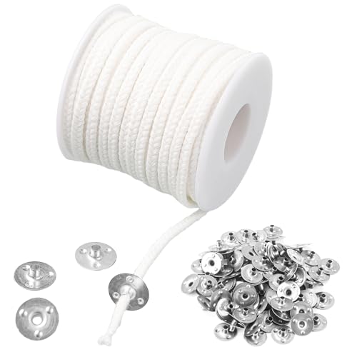 Mecha de vela de 1600 cm, de algodón, 75 hebras, para velas gruesas, con 100 bases de metal, para Navidad, bodas, velas, cortas, gruesas, para hacer tú mismo