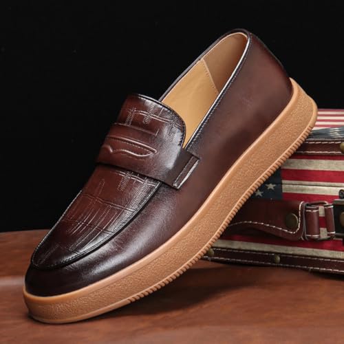 Men's Plaid Pattern Leather Slip On Tassel Loafers, Retro Round Toe Non-Slip Comfort Slip-On, Flat Penny Loafer for Dating Business Party3