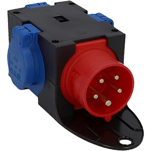 PC-Electric Electric 31114 CEE-Mobil-Verteiler 3xSchuko 16A abges. Mobilverteiler Kunststoff Baureihe ST.ANTON 3xSSD GS16/5 m.B. IP44, schwarz-rot-blau