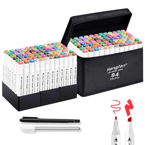 HOMSAILMO 84 Colours Alcohol-Based Artist Markers | Dual Tip with 2 Outline Pens | Non bleeding Markers for Adult Colouring Books, Drawing & Sketching | Perfect for Adults, Kids, Artists