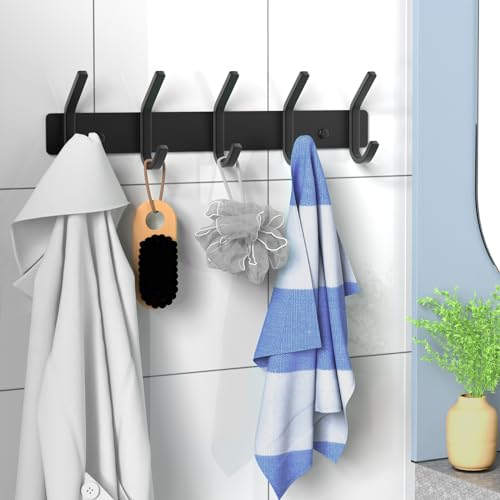 Image of VAEHOLD Wall Hooks, Heavy Duty Aluminum Towel Hooks for Hanging Coat, Hat, Key, Clothes, Closet Hook Wall Mount for Kitchen, Bathroom, Office ( inchC inch Shape Coat 5 Hooks 2 Pack)