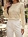 CUPSHE Women Eyelet Long Sleeve Tops Shirts Dressy Hollow Out Crochet Lace Embroidered Blouses 2025 Fashion Top Beige XS