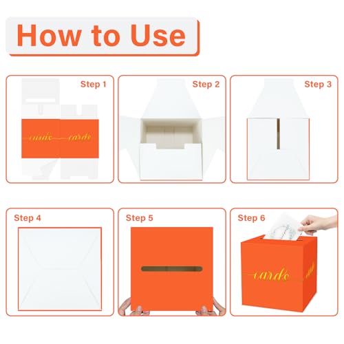 Image of 1 Pack Orange and Gold Foil Card Box for Party, 8.7 inch Orange Gift Card Box for Birthday, Wedding, Baby Shower, Retirement, Anniversary, Graduation, Raffle Ticket, Halloween, Thanksgiving