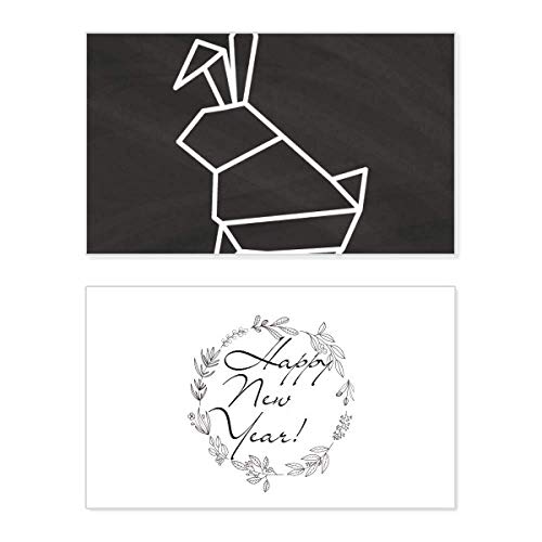 Tarjeta de año nuevo de conejo origami para felicitar las fiestas con diseño geométrico abstracto