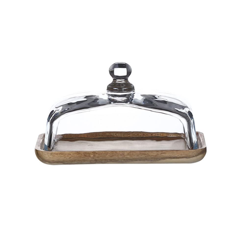 Beurrier 500g Beurrier Céramique Avec Couvercle Beurrier En Verre Avec Plateau Bois - 18x12x10cm - Garde-beurre Et Fromage Frais Beurrier En Verre Avec Couvercle Boite A Beurre - 5