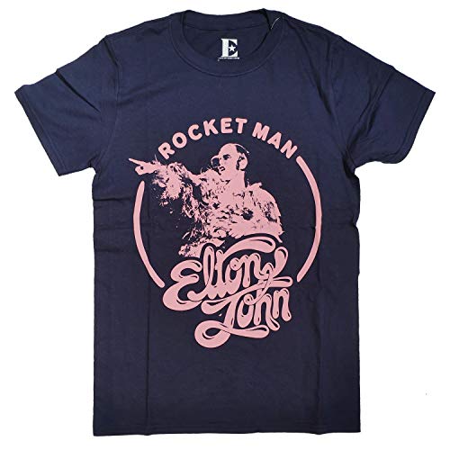 Old Skool Hooligans T-Shirt Elton John Rocketman Retro Circle Rose 100% Officiel - Bleu - Small