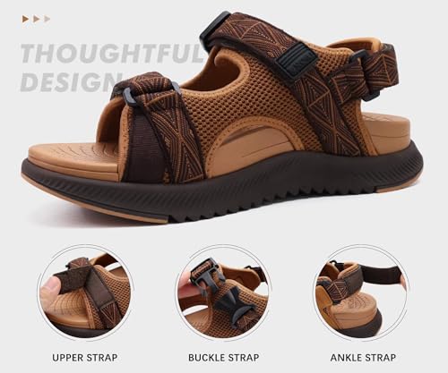 Image of ONCAI Men's Hiking Sandals with Arch Support Mesh Athletic Walking Sandalias Summer Outdoor Cushion Thick Rubber Soles and Recovery Sports Fisherman Sandals Size 7-15