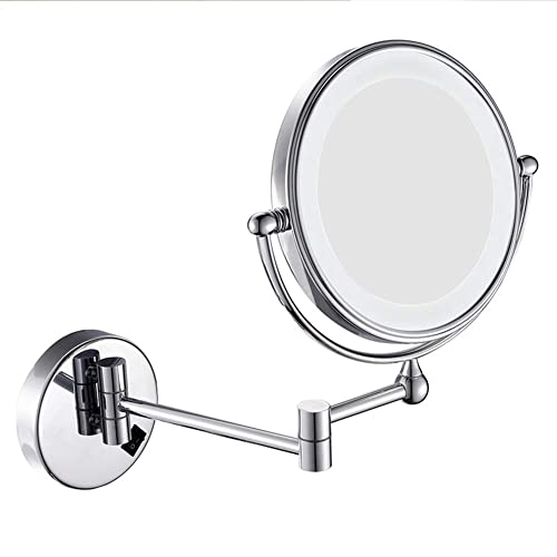 BZBZB Espejo de Montaje en Pared Giratorio de Dos Caras con iluminación LED de 8 Pulgadas con Aumento, Espejo de tocador cosmético de baño extens