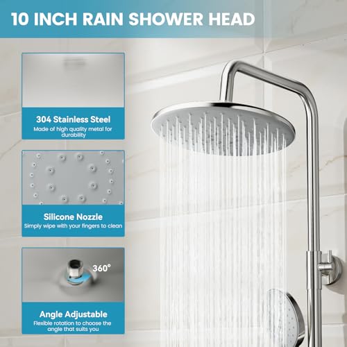 Hurran Shower System with 10 Inch Rain Shower Head and Handheld Sprayer, 3-Function Wall Mounted Bathroom Shower Faucet Set Height Adjustable Holder, Shower Trim Kit Valve Included, Brushed Nickel by Hurran - Image 3