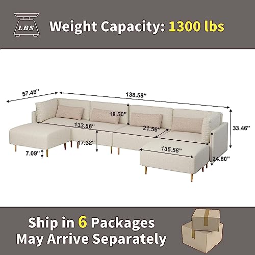 Mgh 143''Convertible Sectional Sofa , Modern Linen Fabric U-Shape Modular Couch 4-Seat Sofa Sectional With Reversible Ottomans For Apartment Living Room Furniture Sets, Beige (Hq-023B) #TOP1