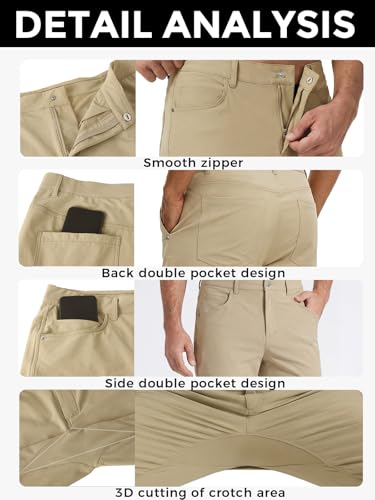 INCERUN Men's Golf Pants Stretch Casual Dress Pants Quick Dry Classic Fit Water Resistant Pant with Pocket Lightweight Breathable Slacks Work Travel Trousers Navy Khaki XX-Large — view 4