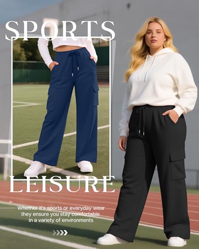 Neer 3 Pack Women's Plus Size Cargo Sweatpants Wide Leg Drawstring Bottom Pants Baggy Loose Casual Athletic Trousers3