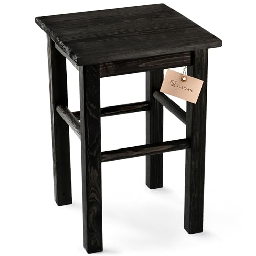 KADAX Taburete de madera, reposapiés de madera de pino natural sin pintar, reposapiés en 3 modelos diferentes, silla de bar, taburete de escalón, taburete de madera (cuadrado negro)