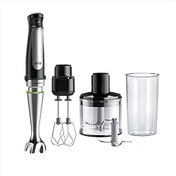 Braun Batidora De Mano Multiquick 7 Braun MultiQuick 7 Batidora de Brazo, Control de Salpicaduras, Piezas Aptas para Lavavajillas, Vaso de Plástico sin BPA 600ml, Batidor, Picadora 500 ml, Cuchilla para Hielo, MQ 7035XBI, 1000W, Negro