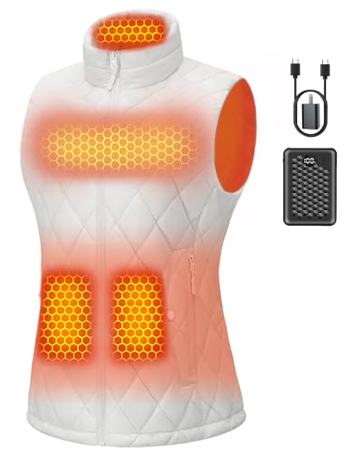 Quilted Women Heated Vest Battery Pack Included Rechargeable Golf Lover Accessories Horse Riding Gear Clothes Jacket Coat Walking Must Have Running Essential Travel Necessities Jacket Coat Gift White