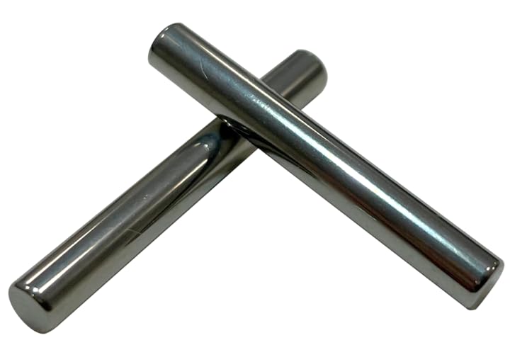 Two Accurate B-Type S098B shafts made of SUS304 stainless steel, crossed over each other.