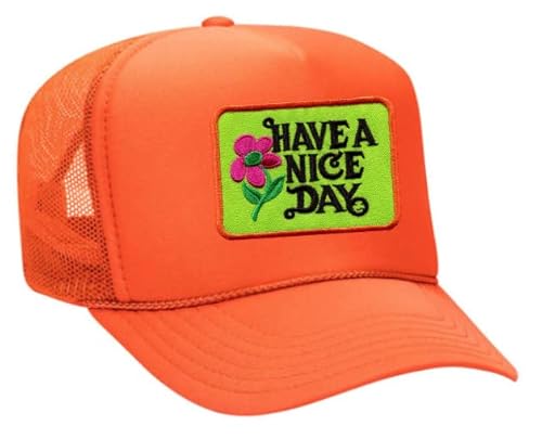 Have A Nice Day Vintage Patch Trucker Hat (Orange/Green)