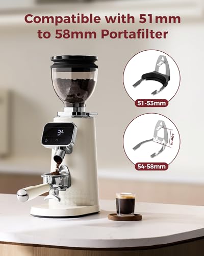 Image of Tuni G3 Commercial Grade 64mm Flat Burr Coffee Grinder, 100 Grind Settings Electric Espresso Grinder with Single Dose, Touchscreen Display & Anti-Static Tech, All-Metal Stainless Steel Body, Ivory