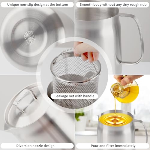 Miniatura 4 de Yallmie 2l Olla De Filtro De Aceite De Acero Inoxidable 304 Con Malla Fina Y Tapa, Recipiente Versátil De Gran Capacidad Para Freir Y Grasa