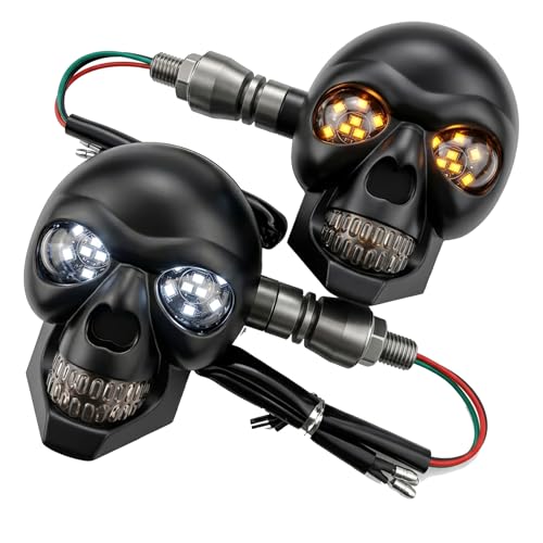 Fiknonk 2 PCS Motorcycle Led Turn Signal Light, Skull Blinker Lights, Waterproof 12V Bolt-On Indicator Lights, Universal for Most Motorcycles (Black)