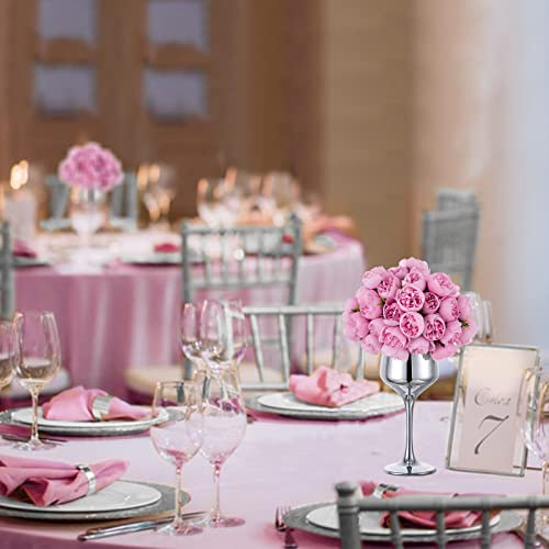 Blosmon Artificial Flower Centerpiece Table Decorations 2 Pcs Pink Faux Peony Flowers With Silver Glass Goblet Vase For Wedding Home Party Table Centerpieces Decor Fake Peonies Floral Arrangement #TOP2