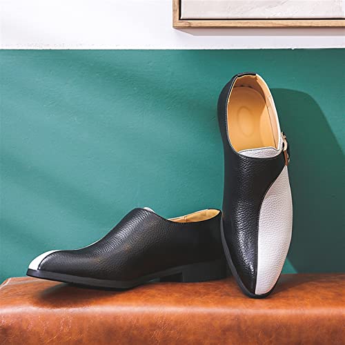 Dress Shoes for Men Slip On Monk Strap Two Tone Patchwork PU Leather Non Slip Anti-Slip Rubber Sole Block Heel Low Top Outdoor2