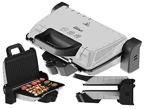 Kontaktgrill | 1600 Watt | 3 Heizstufen | Elektrischer Tischgrill | Elektrischer Grill | Paninigrill | Sandwichtoaster | Anti-Haftbeschichtung |