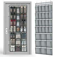 Chunful Over the Door Shoe Organizer with 6 Extra-large 20 Breathable Mesh Pockets 7 Layers Space Saving Hanging Shoe Rack Hangs on Bedroom Bathroom Closet Door for Shoes Toys Accessories (Gray)